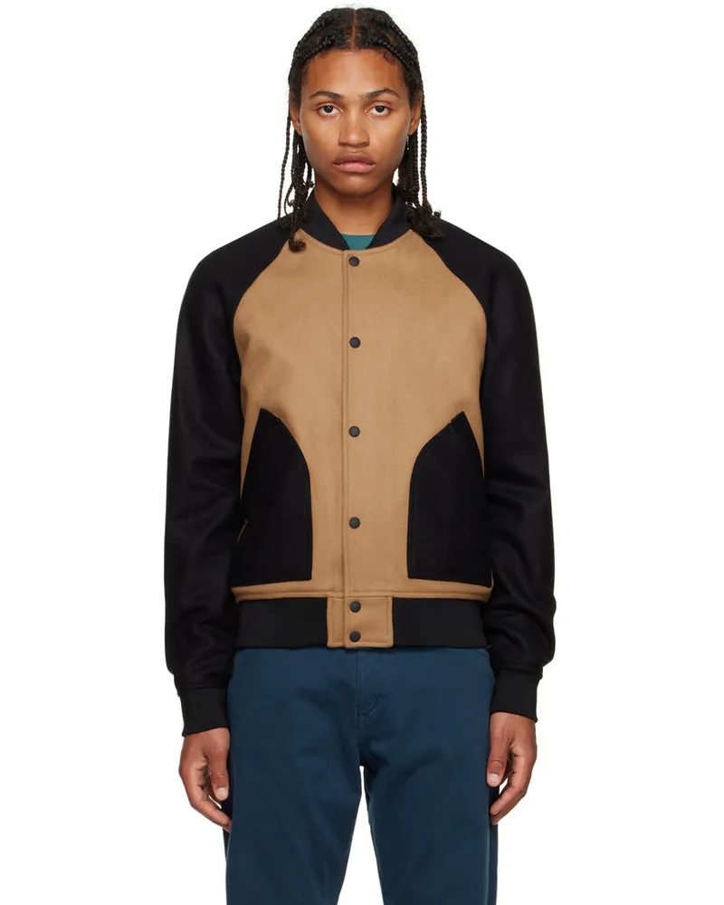 Paul Smith Beige & Black Varsity Bomber Jacket 64