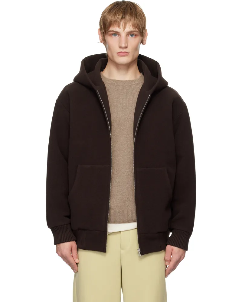 AURALEE Brown Double Cloth Heavy Pile Zip Hoodie Dark