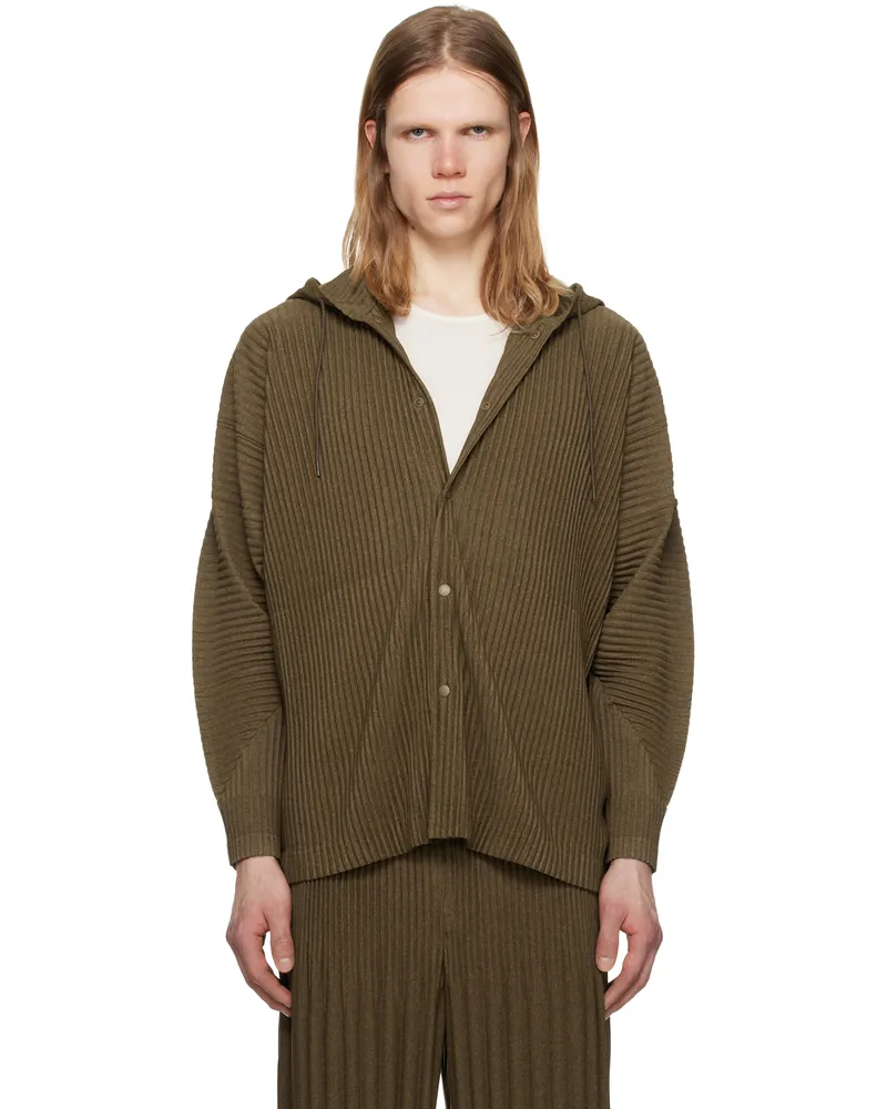Issey Miyake Brown Heather Pleats Hoodie 44-Brown