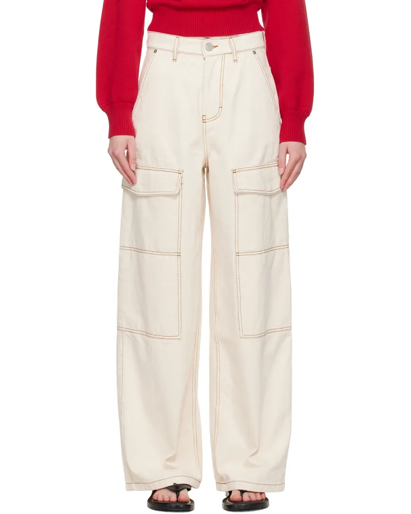AMI Paris Beige Cotton Wide Fit Denim Cargo Pants White