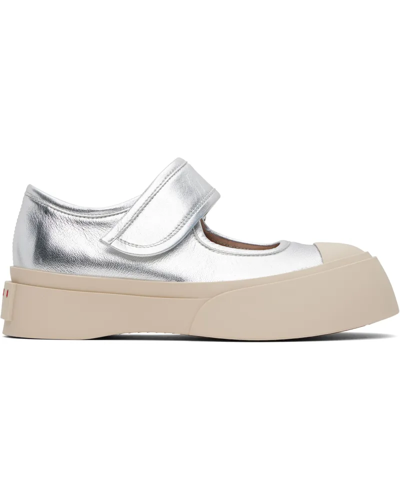 Marni Silver Leather Mary Jane Ballerina Flats 00n20