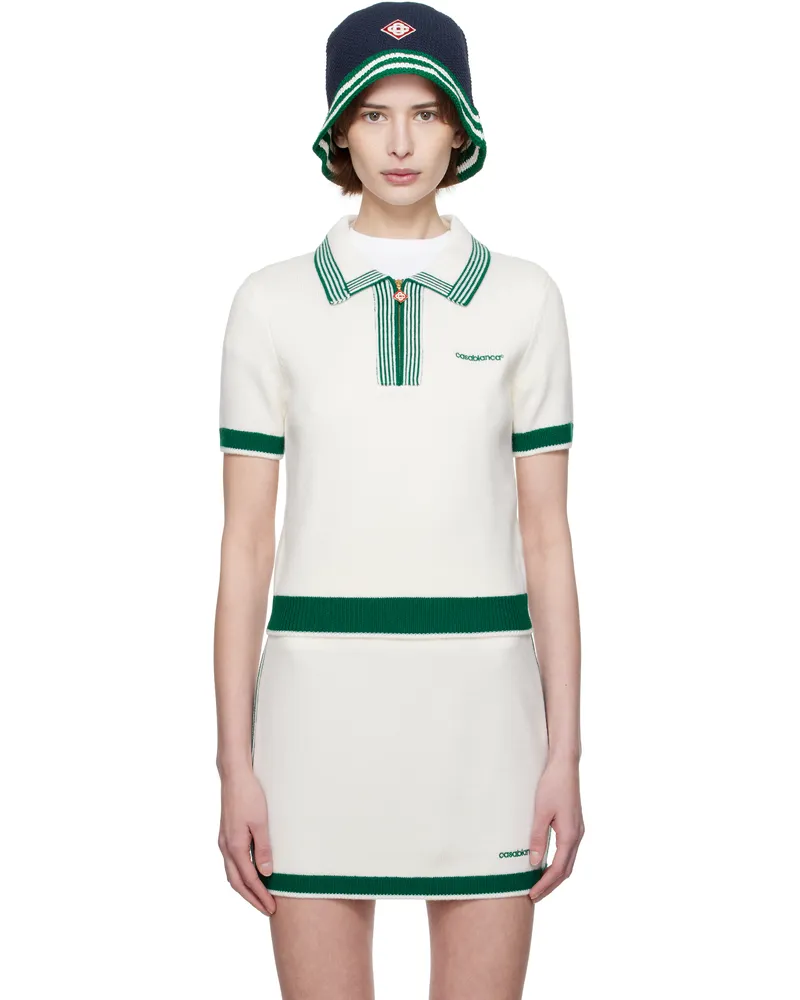 Casablanca Paris Off-White & Green Knit Tennis Polo White