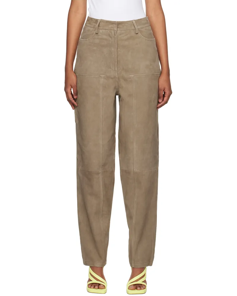 ROTATE Birger Christensen Brown Tapered Leather Pants 18-1112