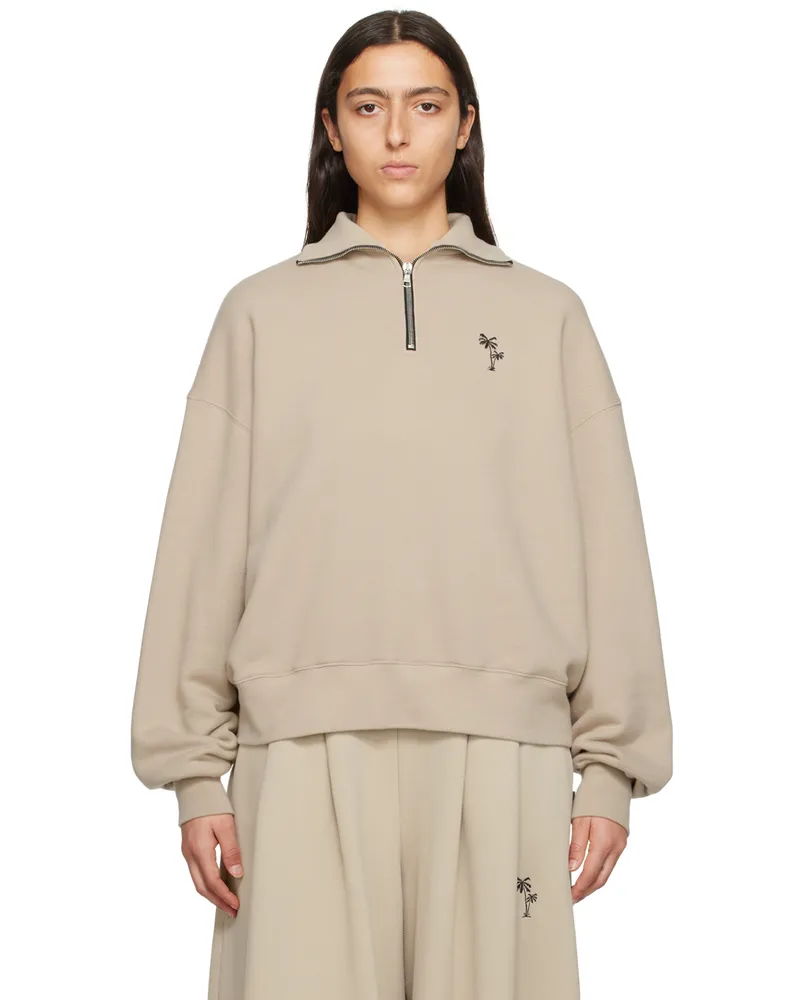 Palm Angels Beige Half-Zip Sweatshirt Beige