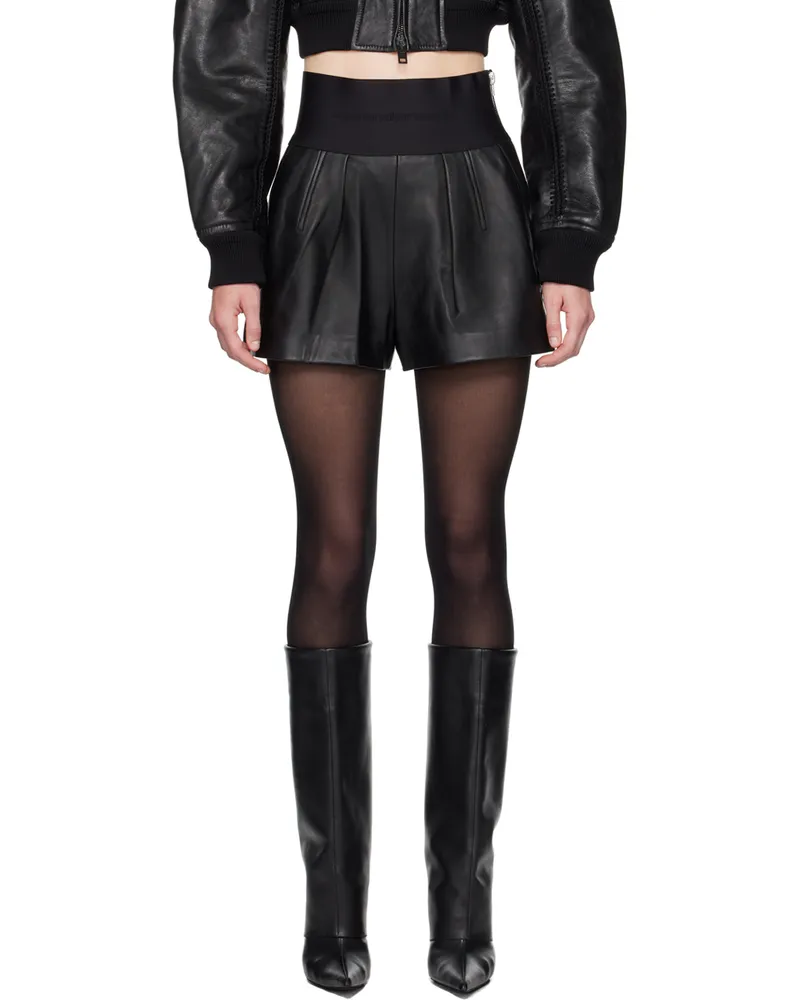 Alexander Wang Black Safari Leather Shorts Black