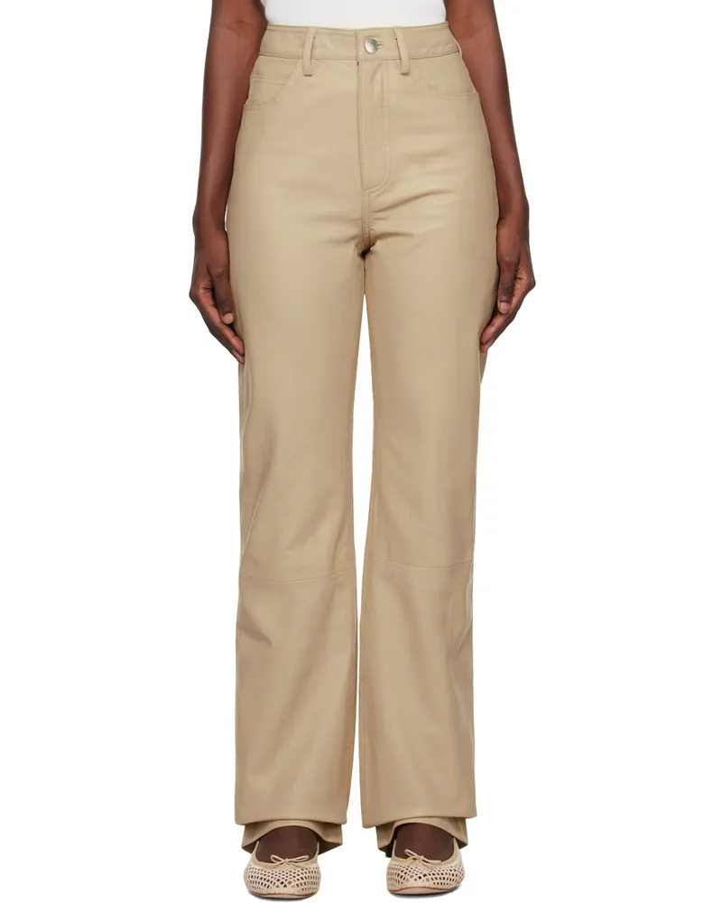 ROTATE Birger Christensen Beige Straight Leather Pants 16-1010