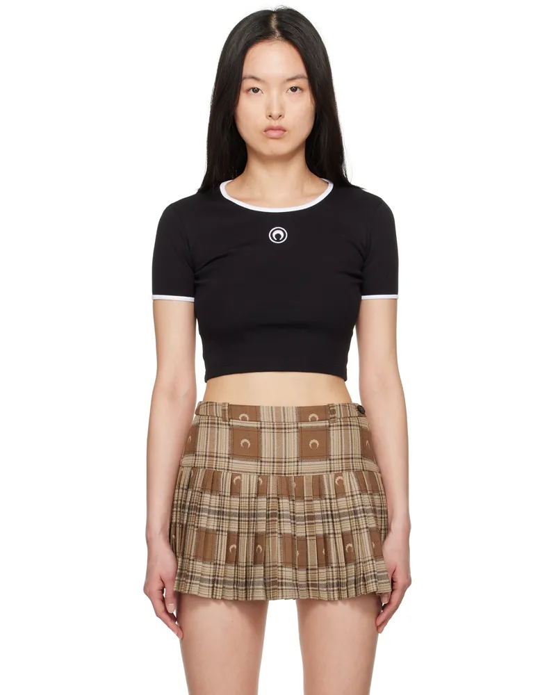 Marine Serre Black Moon Logo Jersey Cropped T-shirt Bk99