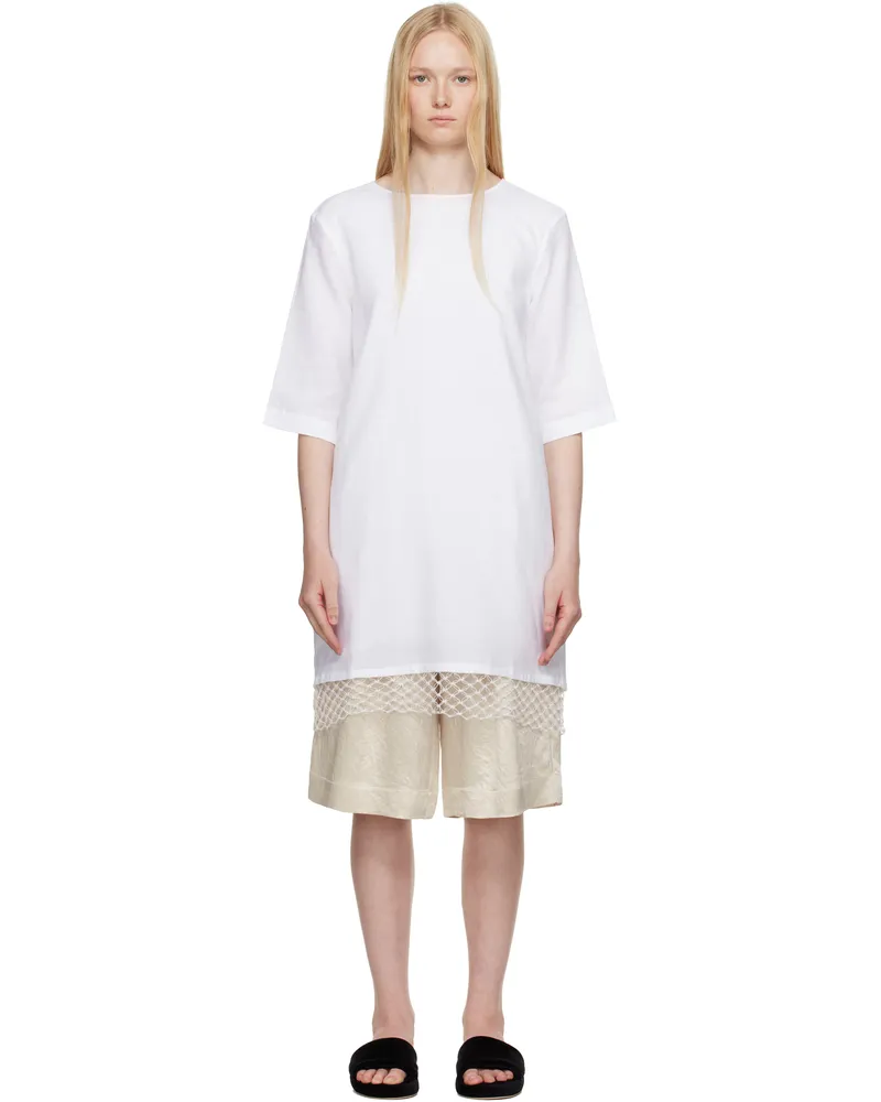 Maria Mcmanus White T-shirt Cocoon Macrame Minidress White