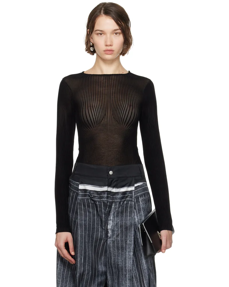 Jean Paul Gaultier Black 'The Morphing Pinstripes' Bodysuit 0000-black