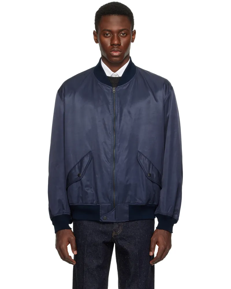 Kaptain Sunshine Navy USA Cotton Satin Flight Bomber Jacket Navy