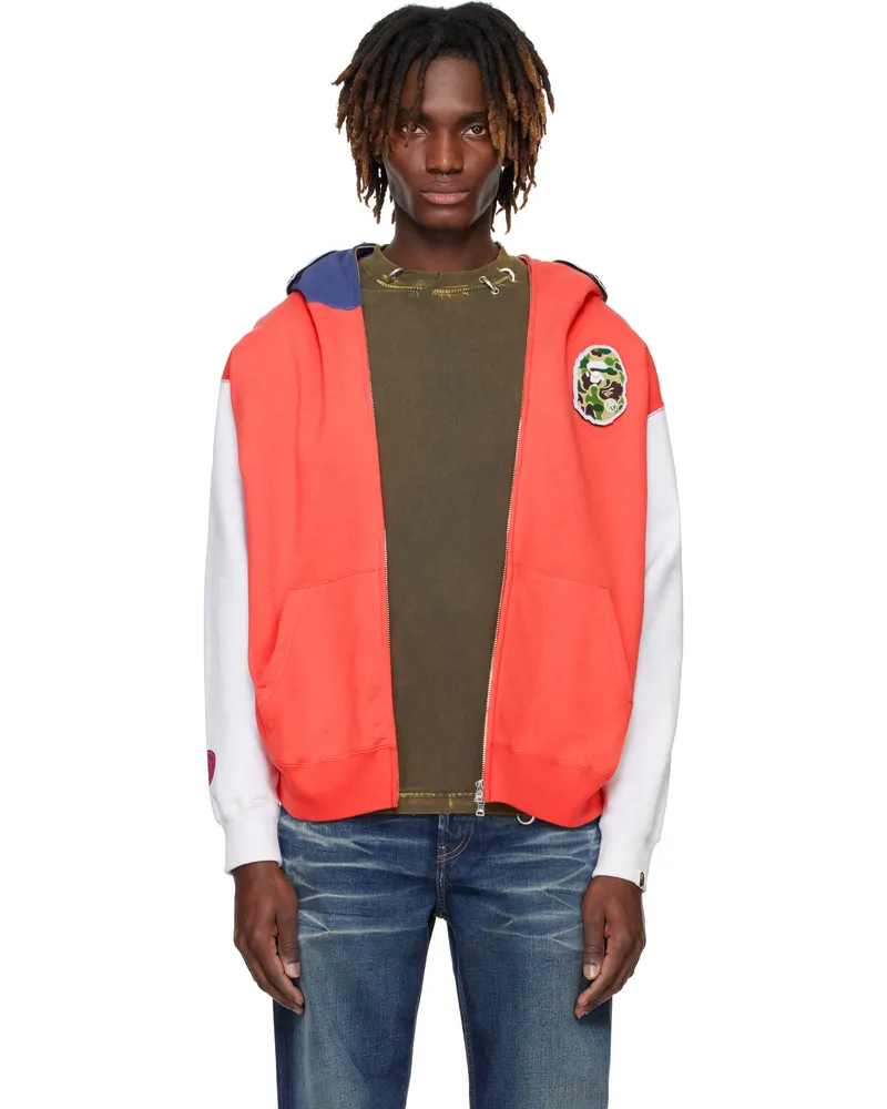 BAPE Red & White Japan Shark Full Zip Hoodie Red-red