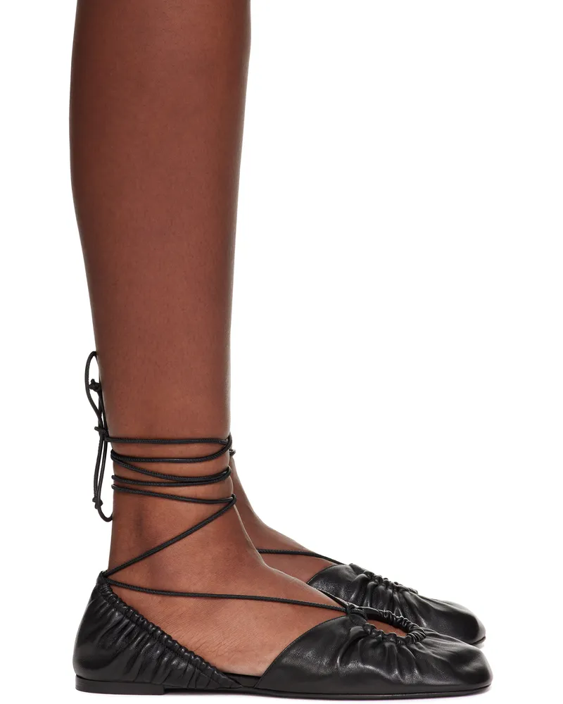 Lanvin Black Mesure Lace-Up Leather Ballerina Flats Black