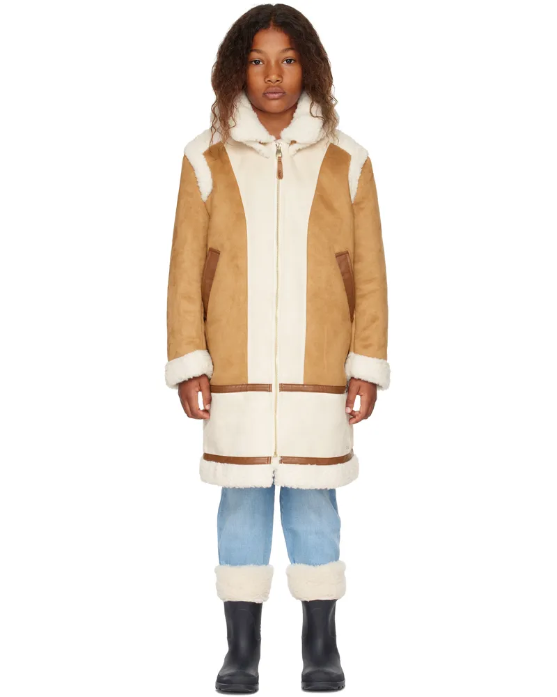 Chloé Kids Tan Paneled Faux-Shearling Coat 324