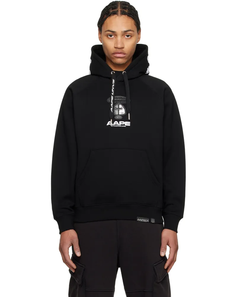 AAPE by A Bathing Ape Black Moonface Logo Hoodie Bkx