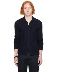 Dries van Noten Navy Spread Collar Cardigan Marine