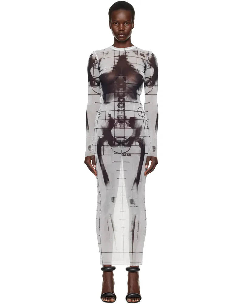 Jean Paul Gaultier White & Black 'The Squeletor' Maxi Dress 0100