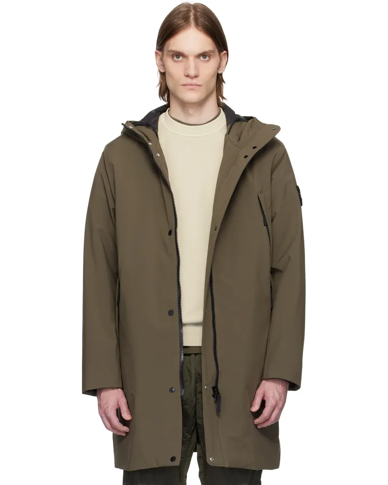 Stone Island Khaki Soft Shell-R-E.Dye Technology Coat V0054