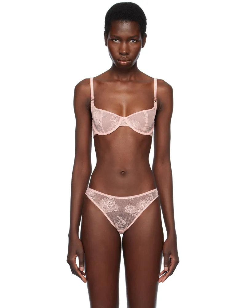 Fleur Du Mal Pink Bouquet Lace Scooped Balconette Bra 0993