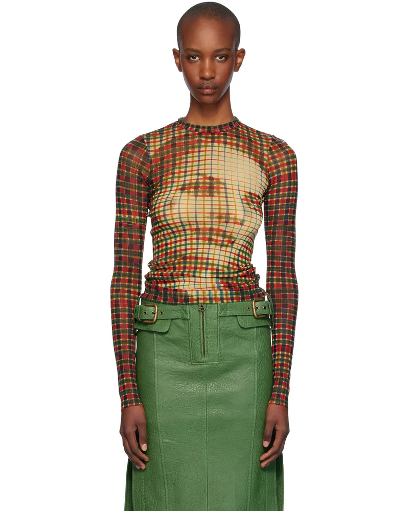 Jean Paul Gaultier Yellow & Green Tartan Face T-shirt 95105030-sepia