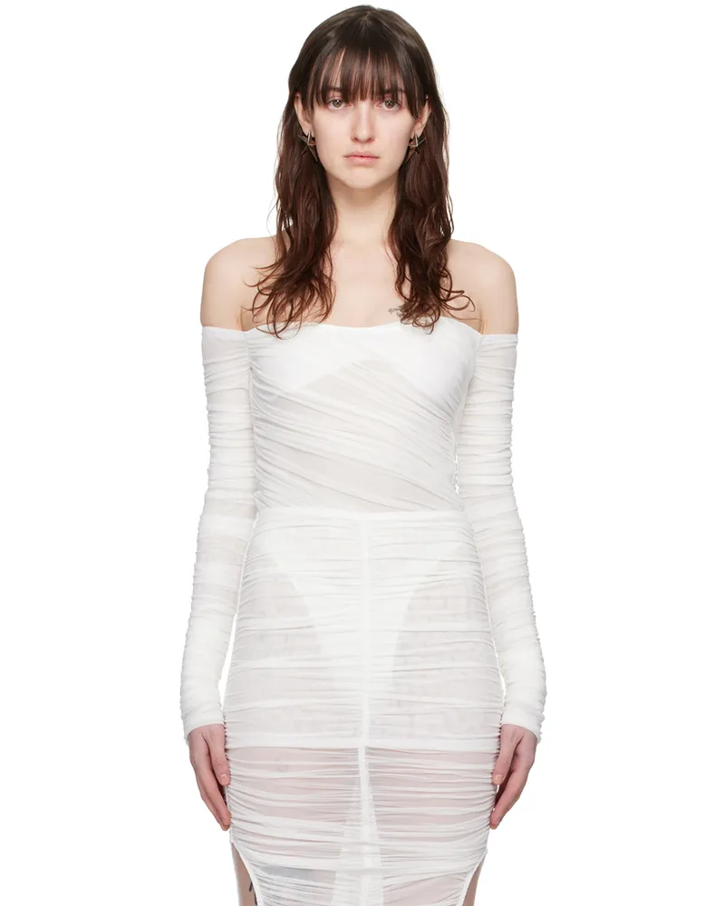 Thierry Mugler White Ruched Bodysuit 1016