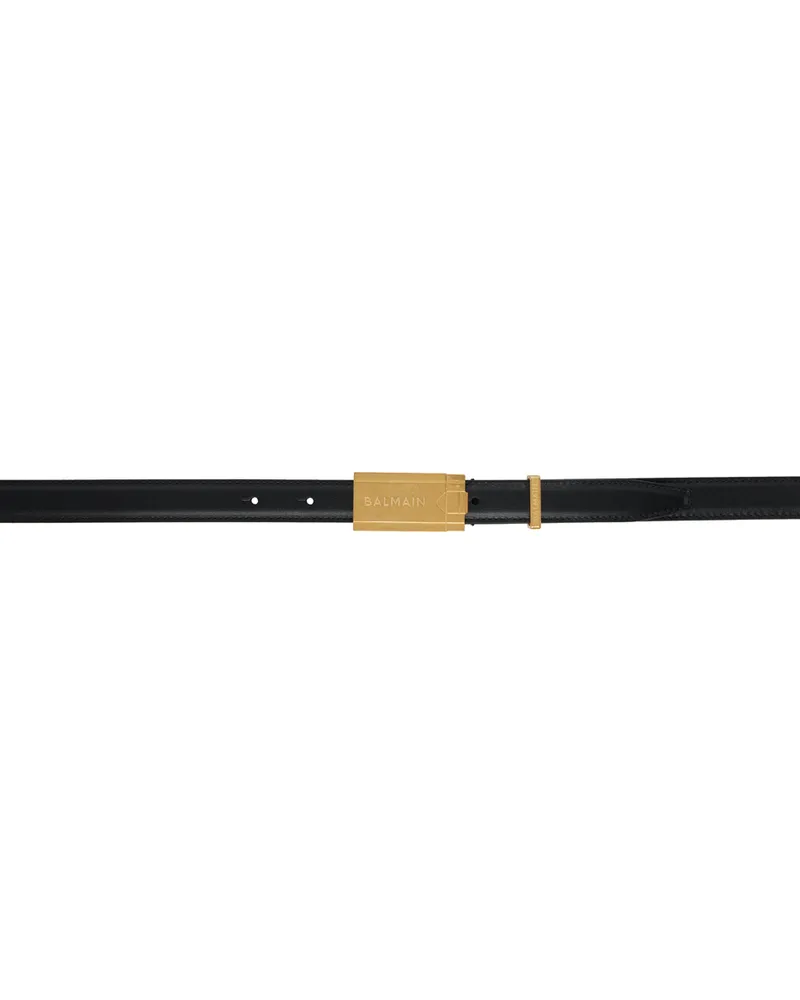 Balmain Black Calfskin 'Balmain' Plaque Belt Ead