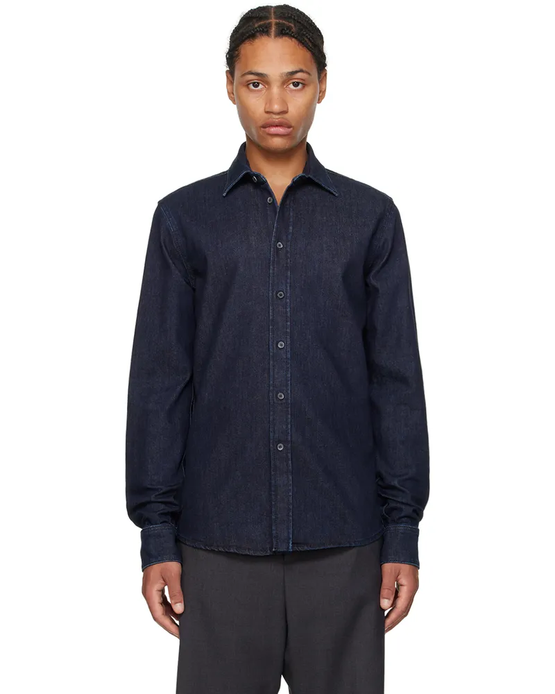 Bally Blue Adrien Brody Edition Button-Down Denim Shirt Dark