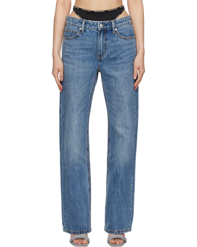 Alexander Wang Blue Mid-Rise Pre-Styled Logo Brief Jeans Vntge