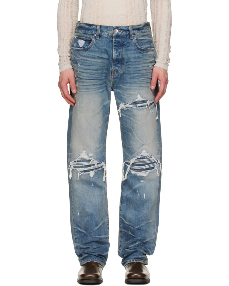 Amiri Blue Pleated Denim Straight MX1 Jeans Honeycomb