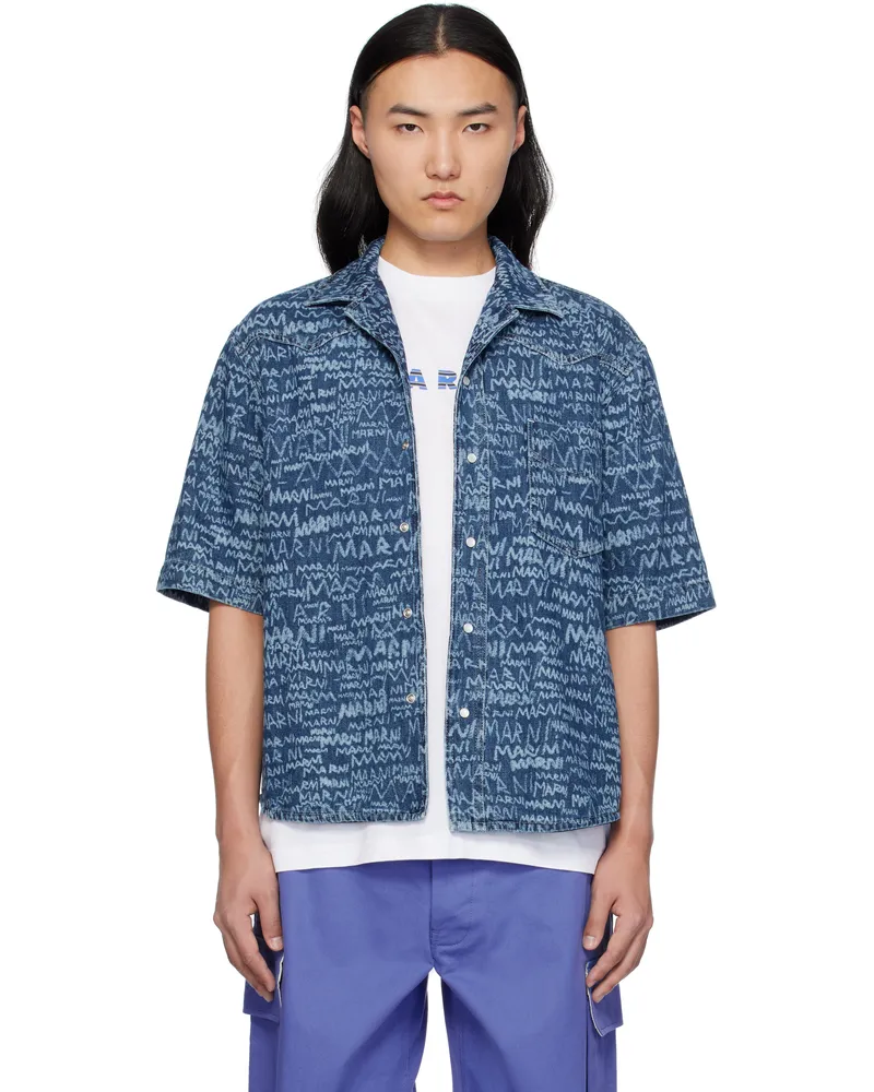 Marni Navy Bleached Lasered Denim Shirt Lob95