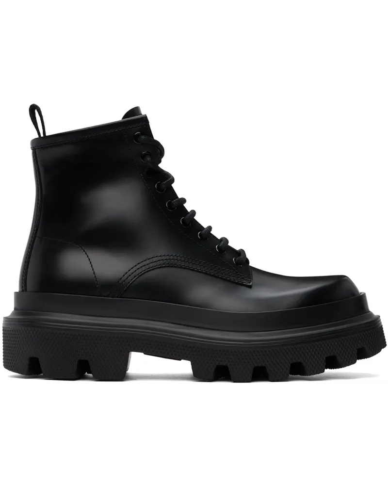 Dolce & Gabbana Black Calfskin Hi-Trekking Ankle Boots Nero