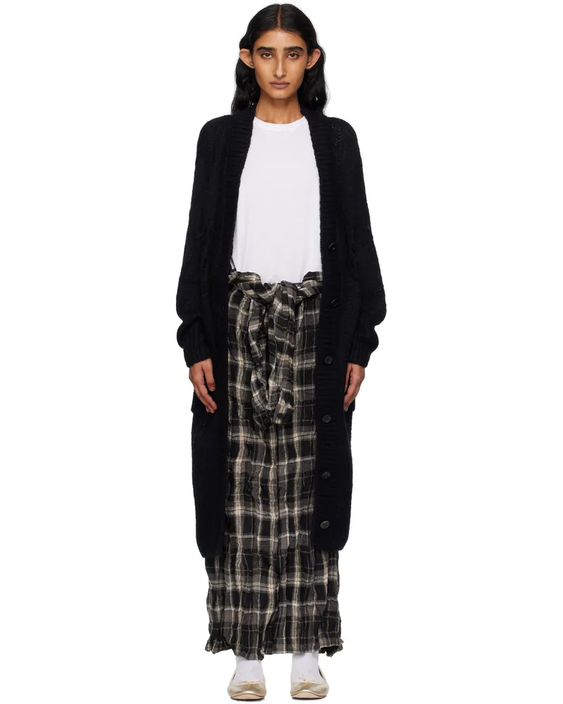OPEN YY Black Alpaca Argyle Pointelle Long Cardigan Black