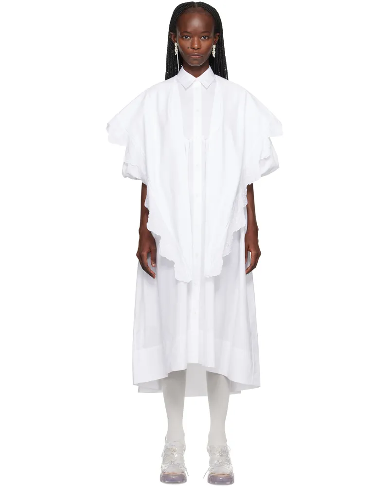 Simone Rocha White Puff Sleeves Midi Dress White
