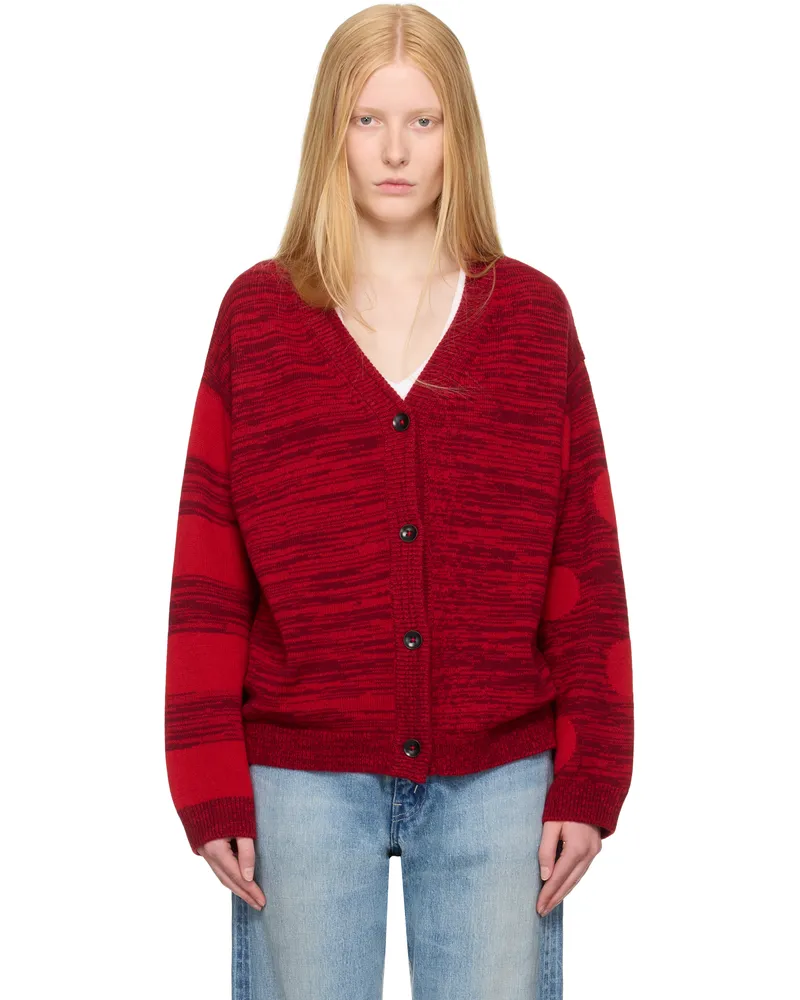 The Elder Statesman Red Stripe Polka Dot Swan Cardigan D443