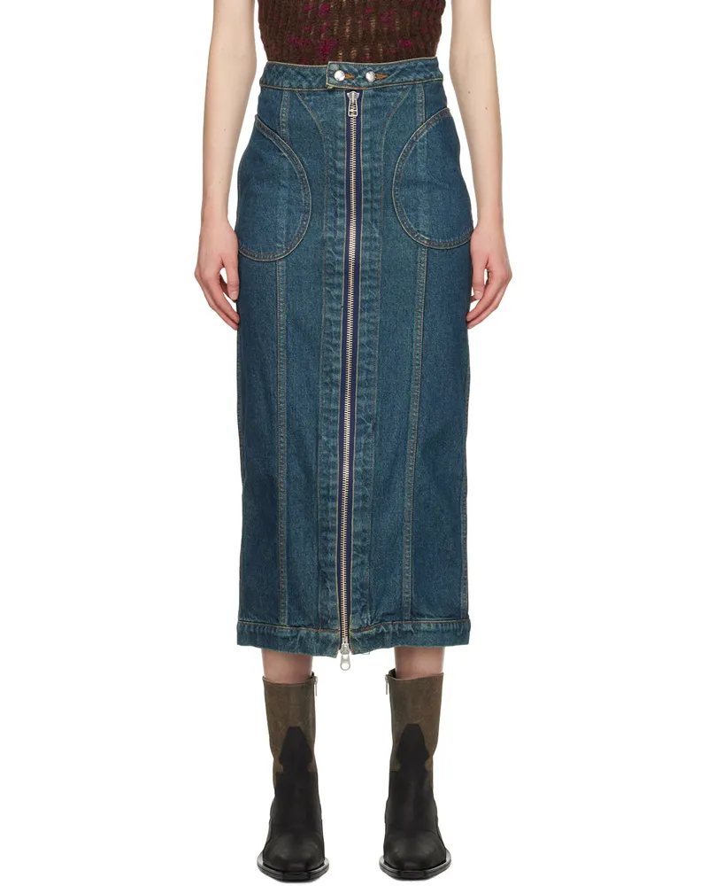 Eckhaus Latta Blue Zip Denim Midi Skirt New