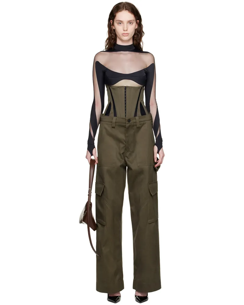 Thierry Mugler Khaki Cargo Trousers & Corset Set 3073
