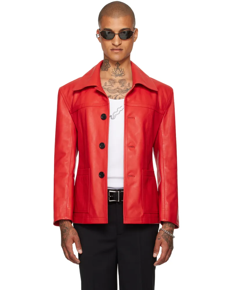 LU'U DAN Red Slim-Fit Creep Leather Jacket Red