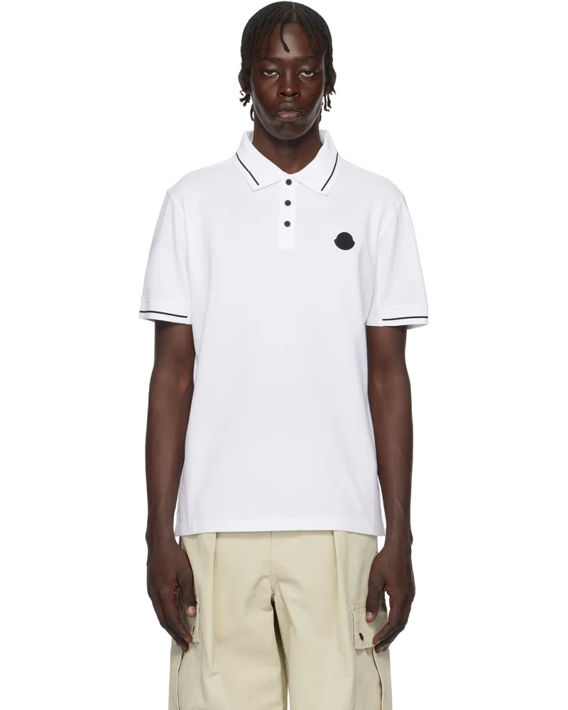 Moncler White Logo Patch Cotton Polo 001