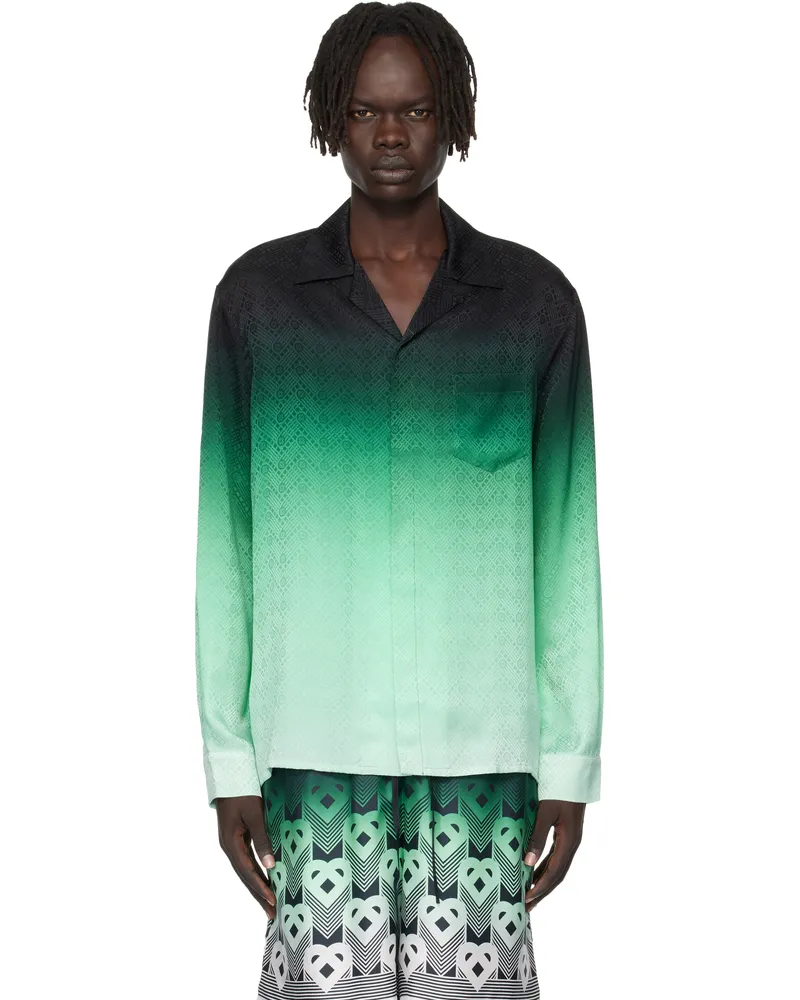 Casablanca Paris Green & Black Ping Pong Long Sleeve Silk Shirt Gradient