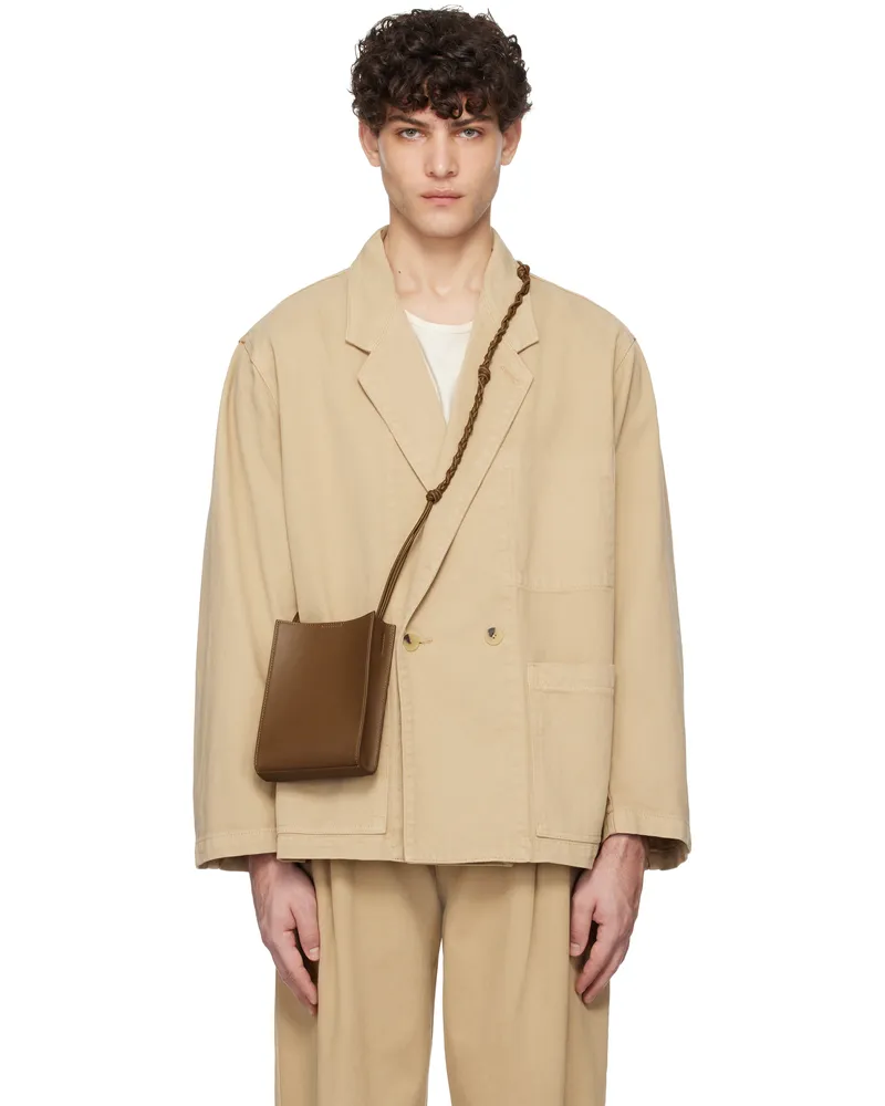 LE 17 SEPTEMBRE Tan Over-Dyeing Double-Breasted Denim Blazer Beige
