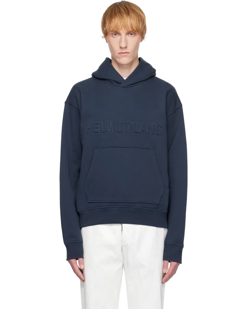 Helmut Lang Navy Embossed Logo Hoodie Indigo