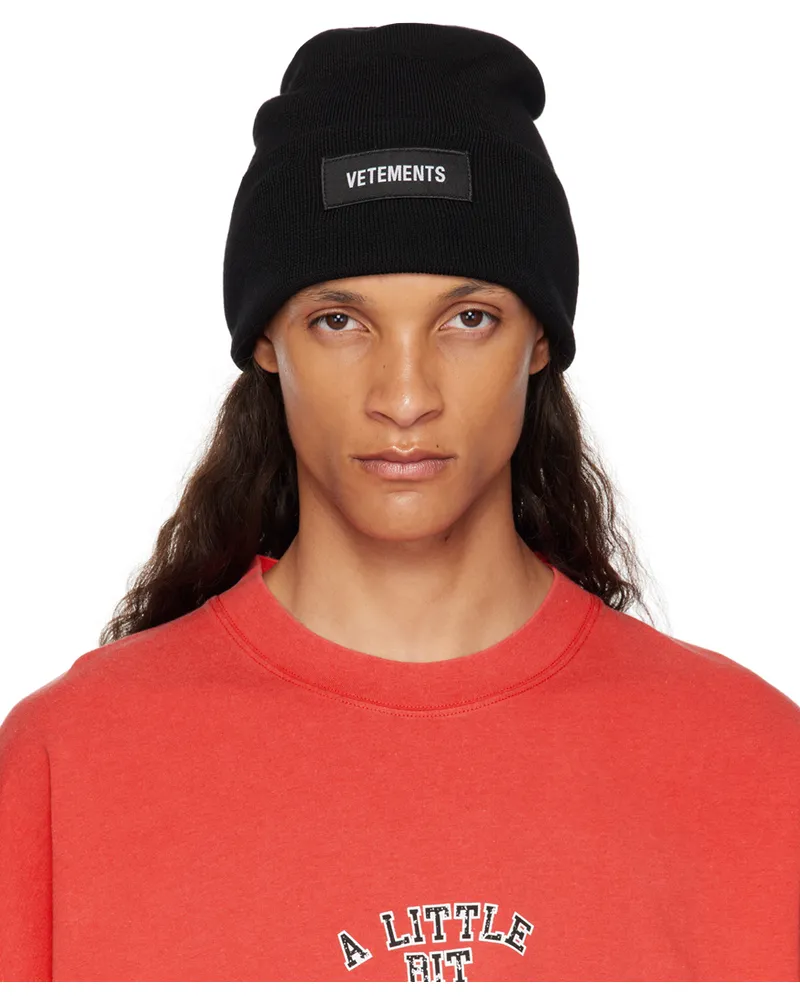 VETEMENTS Black Blackout Logo Beanie Black