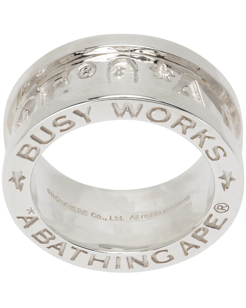 BAPE Silver 'Bape' Logo Ring Silver