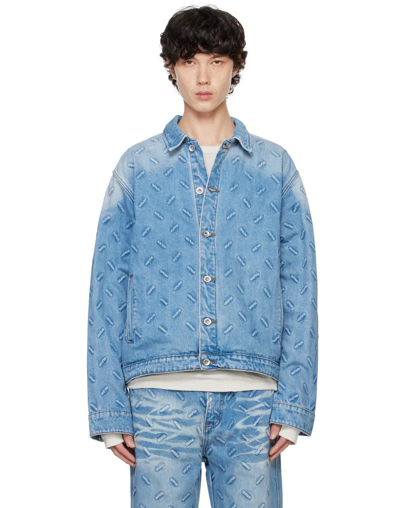 WHO DECIDES WAR Blue Thread Plate Denim Jacket Sky