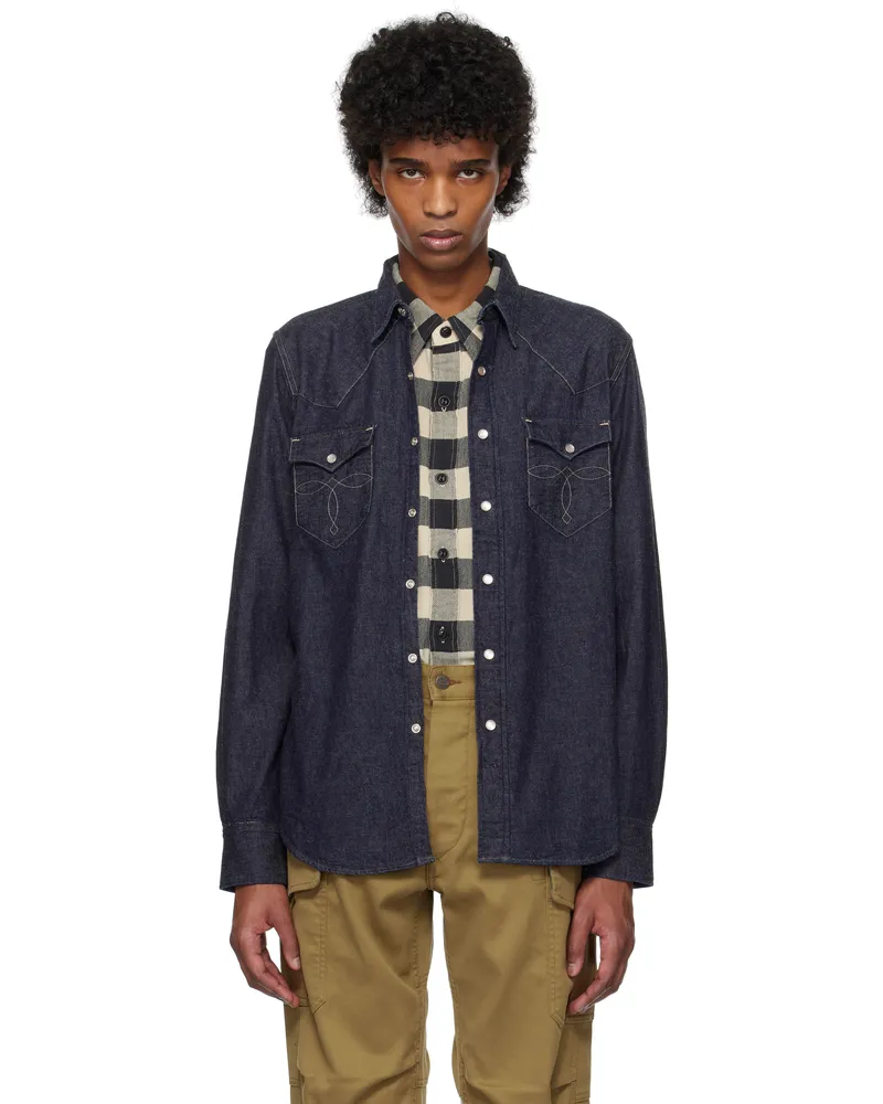 RRL Indigo Slim Fit Western Denim Shirt Rinse