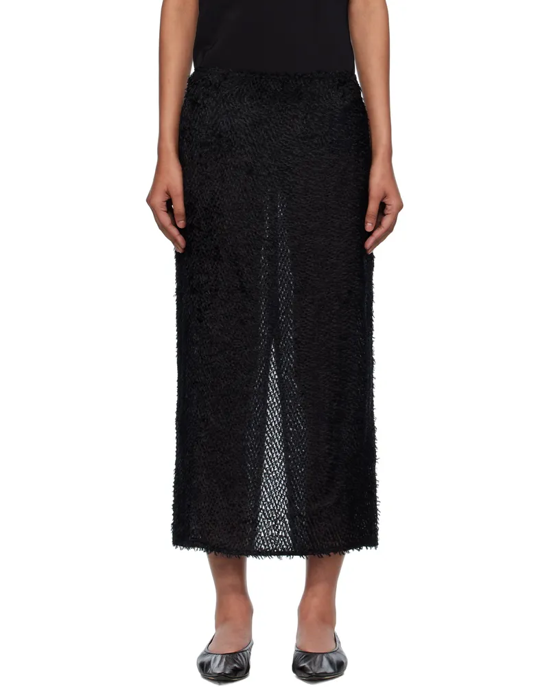 St. Agni Black Feathered Silk Midi Skirt Black