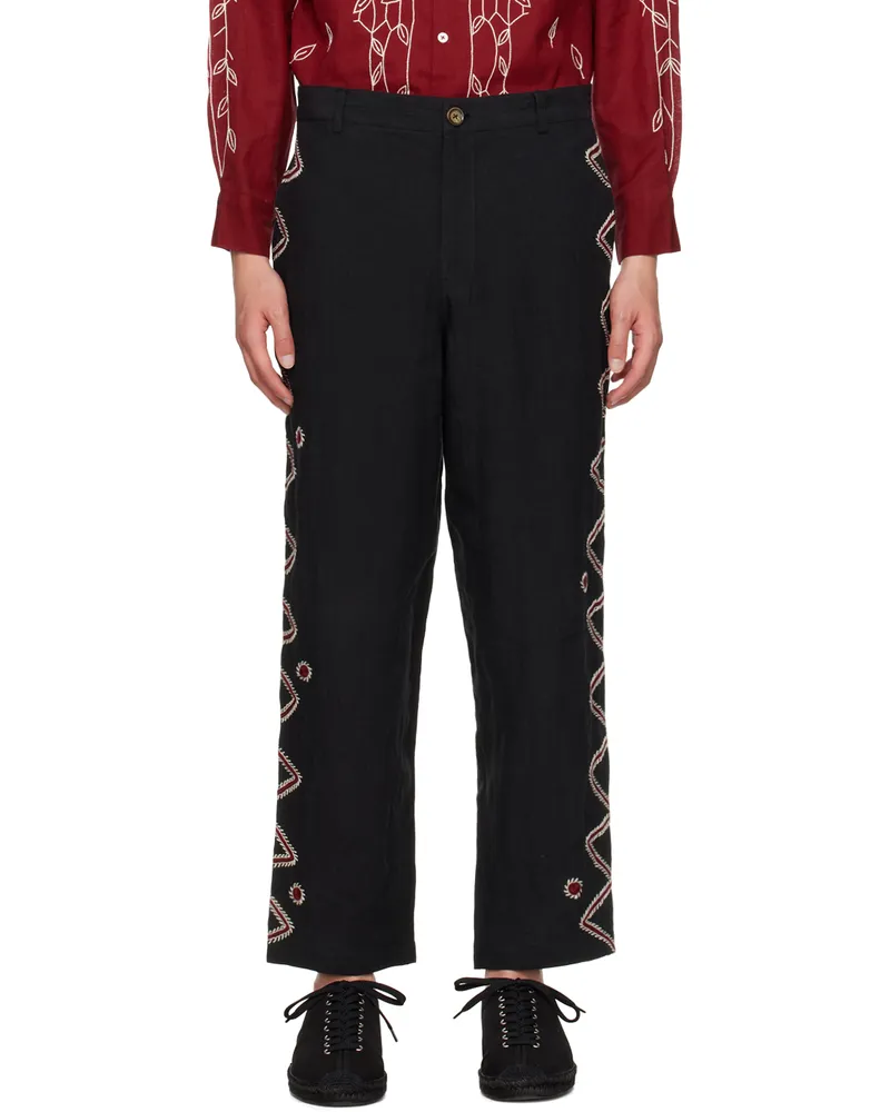 HARAGO Black Embroidered Trosuers Black