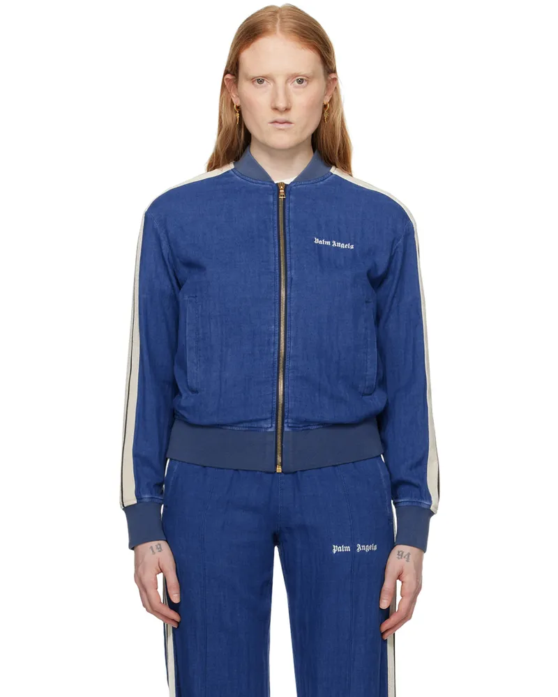 Palm Angels Blue Embroidered Track Jacket Indigo
