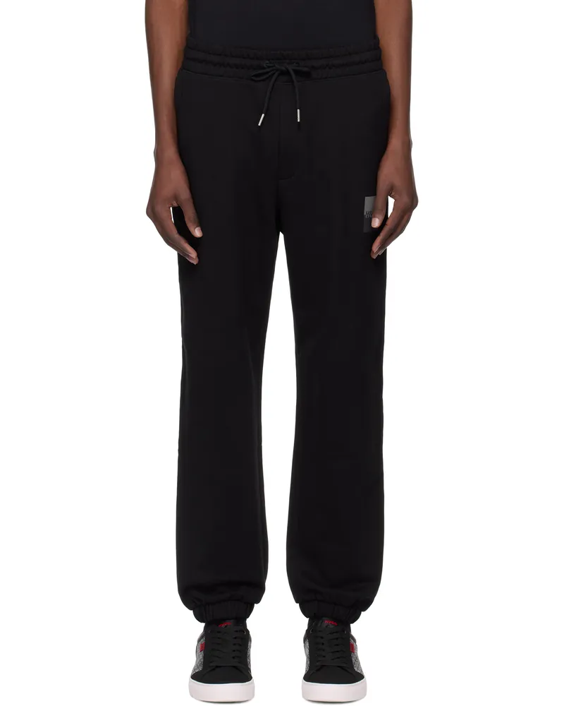 HUGO BOSS Black Cotton Terry Split Logo Sweatpants 001-black
