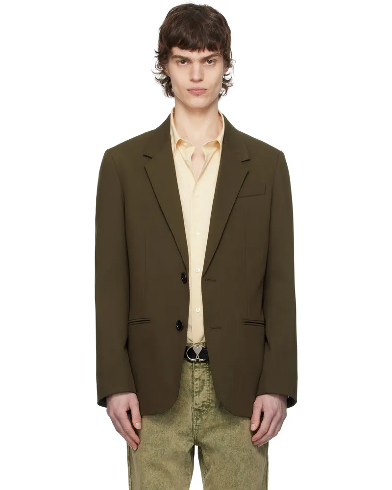 AMI Paris Khaki Wool Semi-Lined Blazer 377