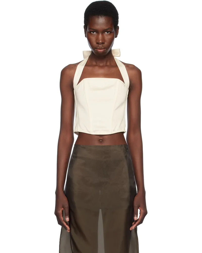 Fleur Du Mal Off-White Satin Halter Corset Top 1022